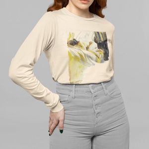 Nude Woman Lying On Bed Vintage Print Long Sleeve Graphic Tee T-shirt S M L XL